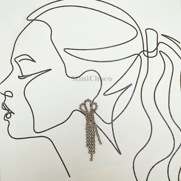 Black Rhinestone Crown Top Fringe Earrings - Picture 5 of 8